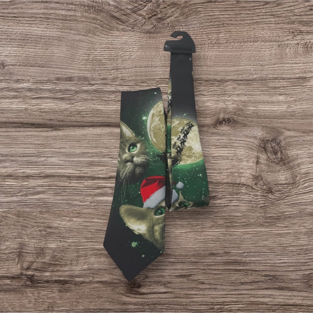LIFE OF THE PARTY CAT TIE – CHRISTMAS CAT MOON HOLIDAY TIE
